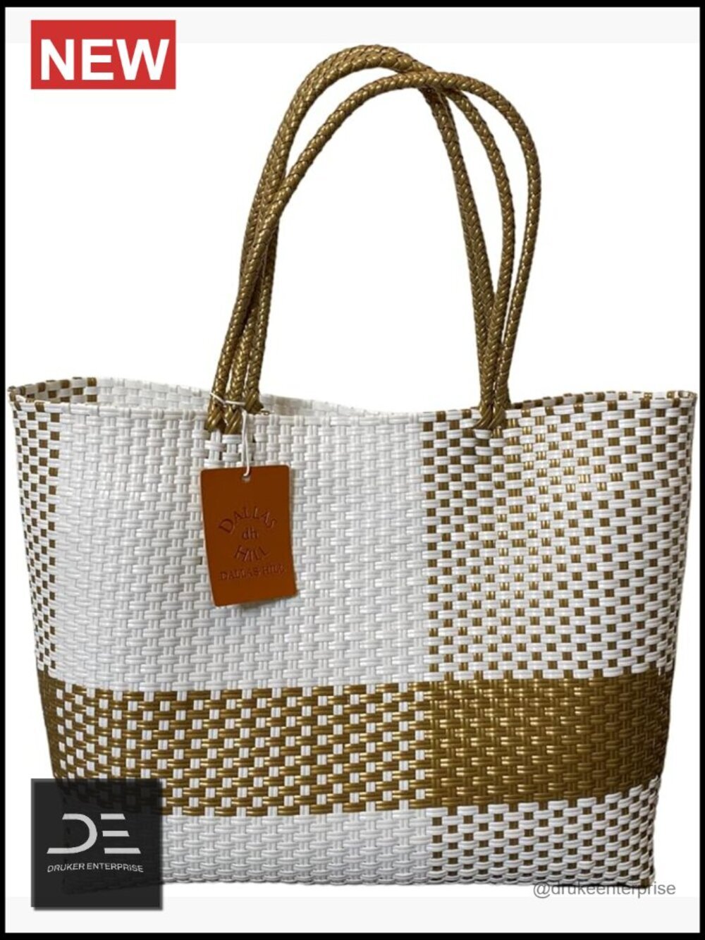 Handwoven Recycled Plastic Super Tote Bag - Lightweight & Durable Summer Travel